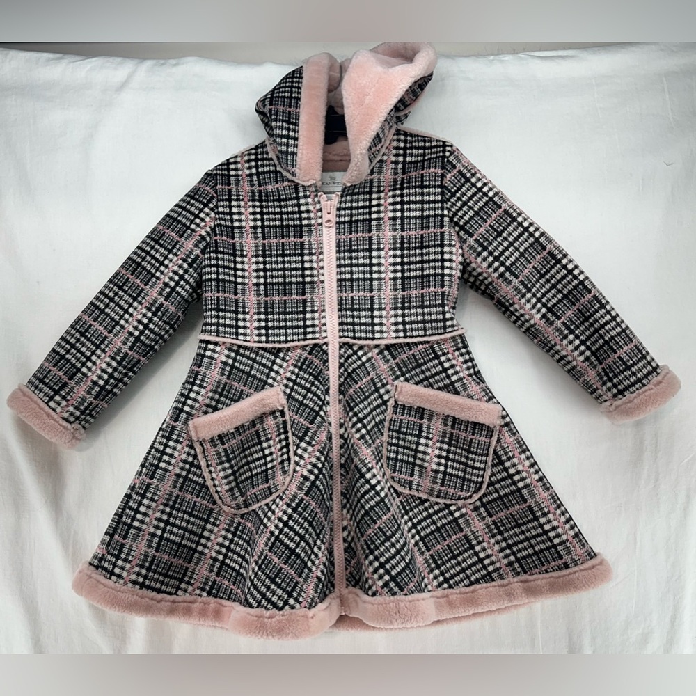 American Widgeon Plaid Swing Coat‎ Faux Fur Lined Hooded Pockets Girls Size 4